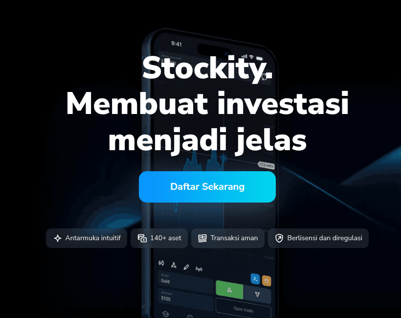Halaman utama Stockity dengan tombol Daftar Sekarang