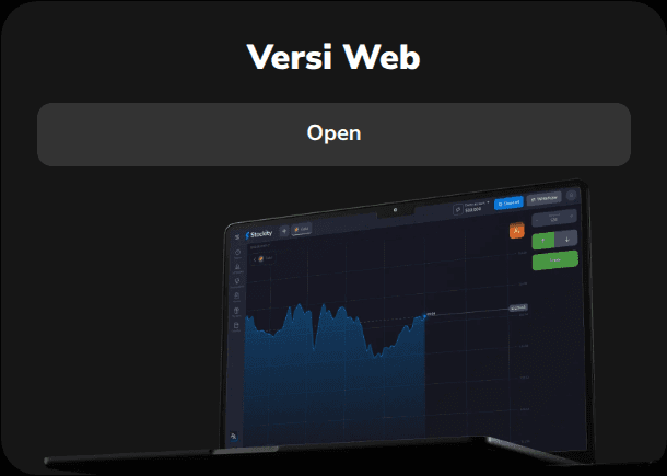 Kartu Versi Web dan tombol Open pada situs Stockity