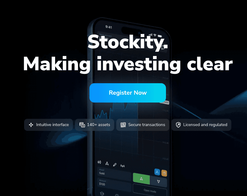 Main sign-up button on the Stockity home page Stockity home page with the main sign-up button